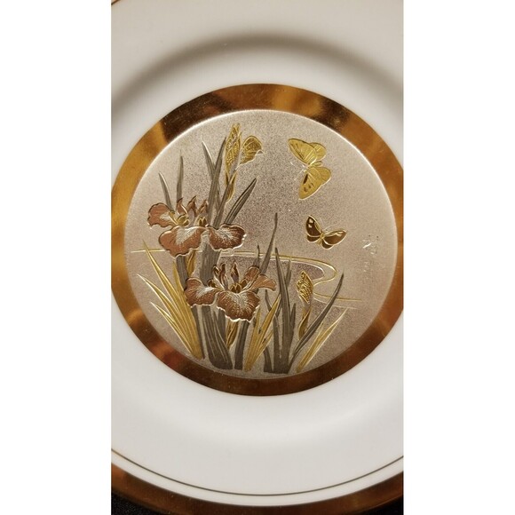 Two (2) Art of Chokin 24KT Gold Edged BIRDS BUTTERFLIES Decorative Plates 6-3/8" - Picture 7 of 8
